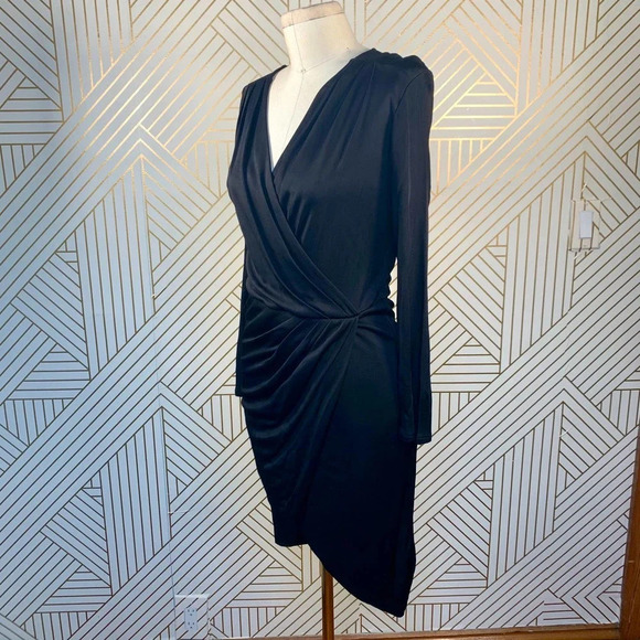 Aritzia Babaton Draped Dress Ruched Faux Wrap Long Sleeve Black Size‎ Small - Picture 5 of 11